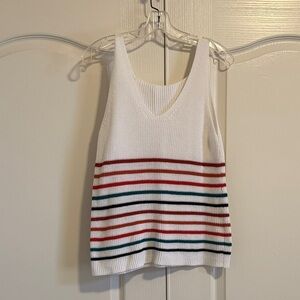 Striped Knit Tank Top - White with Multicolor Stripes